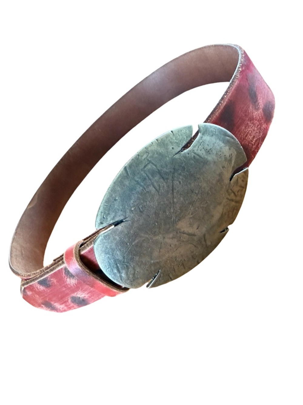 Bed Stu Vintage-Style Red Leather Belt with Decorative Silver Buckle